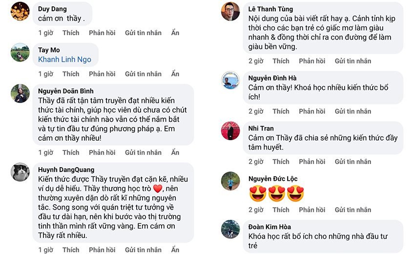 phản hồi về học đầu tư chứng khoán