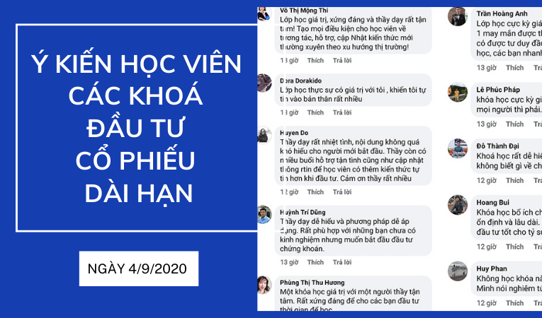 Ý kiến học viên khoá Đầu tư cổ phiếu dài hạn, ngày 4/9/2020